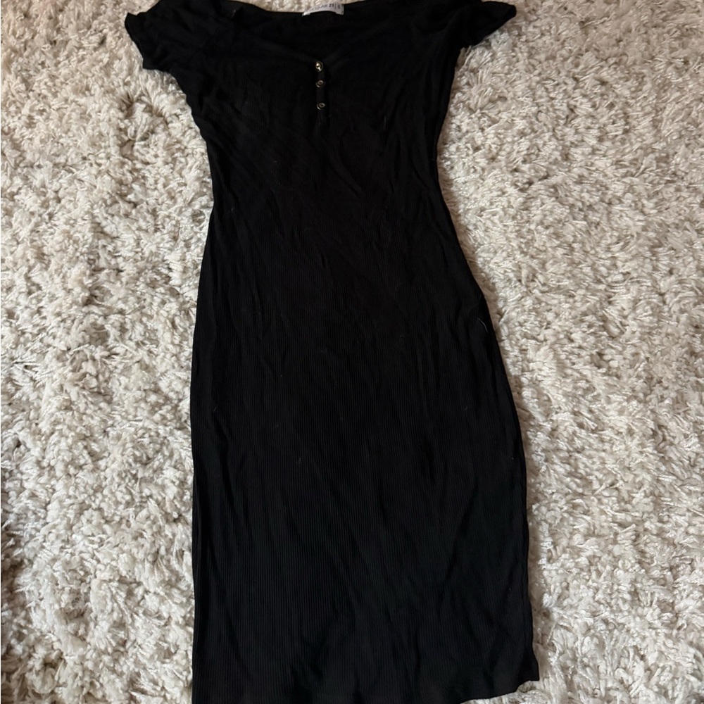 Popular 21 fitted bodycon Black off the shoulder midi dress